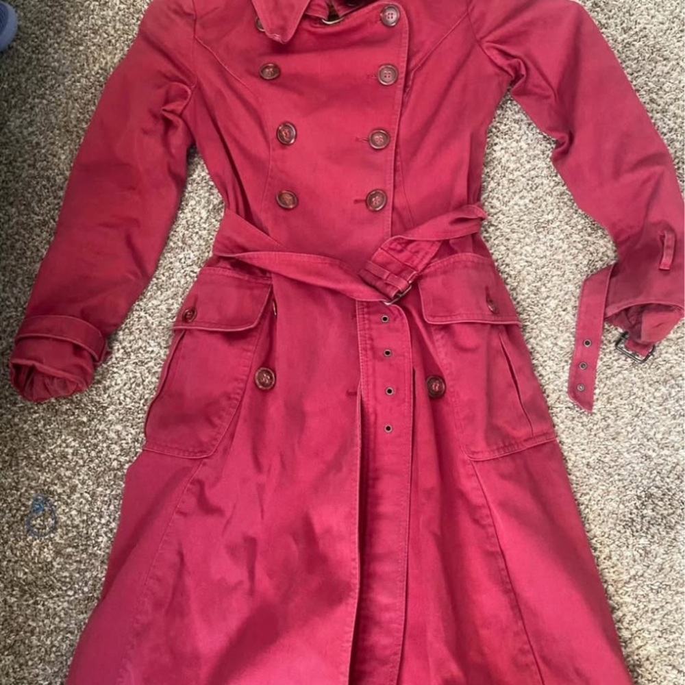 Women's Double-Breasted Red Trench Coat